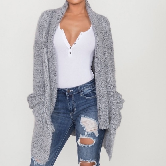 MK Boutique Sweaters - Luxuriously Soft Mohair Waffle Knit Open Cardigan